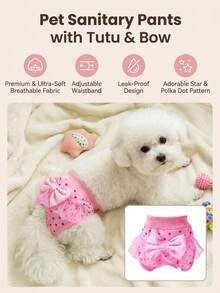 PETSIN Cute Cartoon Pet Physiological Panties, With Lace Trim & Bow Decor, Multipurpose Dog Menstrual Diaper, Sanitary Pants For Small Dogs - Pink - View 3