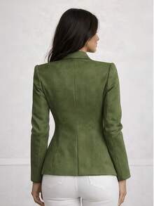 Tailored Blazer With Shoulder Pads - Structured Elegance And Modern Sophistication, Lined. - Hijau - View 2