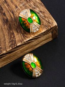 1 对复古珠宝法式浪漫优雅耳环，复古百搭珐琅渐变色高端镶嵌玻璃耳钉 - 彩色 - 查看 4