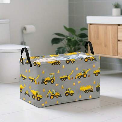 1PC Extra-Large Open Storage Box, Construction Vehicle Design, Square Laundry Bin, Foldable, Used For Sorting Dirty Clothes, Storing Books, Car Trunk Items, And Household Essentials
