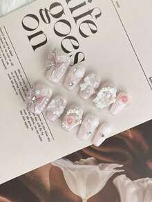 New Relief Pink Soft Cute 3D Wearing Nail Art Press On Nail Nails Nail Supplies - Phong cách hình ảnh chính - Xem 4