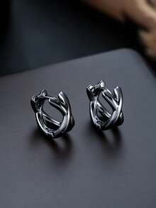1 Pair Fashionable Minimalist Double-Hoop Crossed Earrings For Men, Unique Geometric Design Accessory, Suitable For Daily Wear, Gift For Friends On Holidays, Birthdays, Anniversaries - Multicolor - View 8