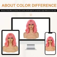 FULCRUM Parrucca corta a caschetto con onde e frangia per donne e ragazze, parrucca colorata per feste, cosplay e Ognissanti - Multicolore - Visualizzare 6