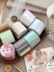 1 Roll Masking Tape Memo Versatile All-Match Plaid Theme Underlayer Stickers, Polka Dot Series, Suitable For Gifts, Office, Home, Marking, Labels, Classrooms, Entertainment Toys, Student Journals, Creative Retro Decoration DIY Stickers - Multicolor - View 2