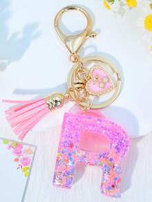 1pc Pink Letter Keychain Resin Drip Glue Butterfly Heart Pendant, Cute Gift For Women Bag/Key Chain - Baby Pink - View 37