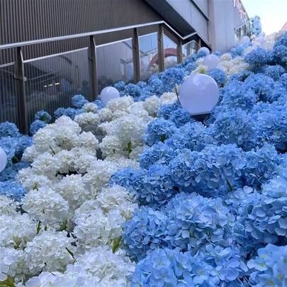 20pcs Blue Artificial Hydrangea Flower Heads With Iron Wire Stems | Plastic, Suitable For Wedding, Engagement, Home Decor, Tabletop Floral Arrangement, Spring, And Party Centerpieces