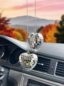 1 pieza Colgante de bola reflectante con forma de corazón, accesorio decorativo súper brillante de bola reflectante láser para el espejo retrovisor del coche - colgante - Ver 2