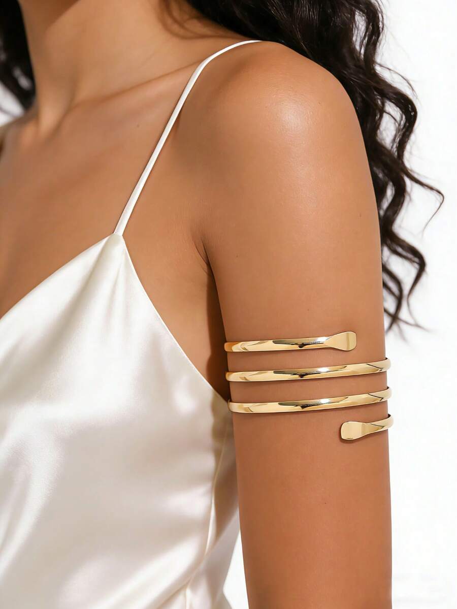 1pc Metal Bar Arm Cuff Bracelet, Simple & Fashionable Design, Suitable For Women To Wear To Parties And Gatherings, Gift - Gold - View 1