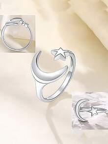 1 Stück S925 Sterling Silber süßer minimalistischer Stern & Mond Zehenring, modischer koreanischer süßer lässiger verstellbarer Fußschmuck für Frauen - Sterne und Mond - Übersicht 9
