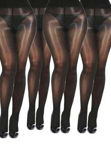 1 đôi tất lụa bóng mượt dành cho nữ với bề mặt phản quang sáng bóng. - màu đen - Xem 12