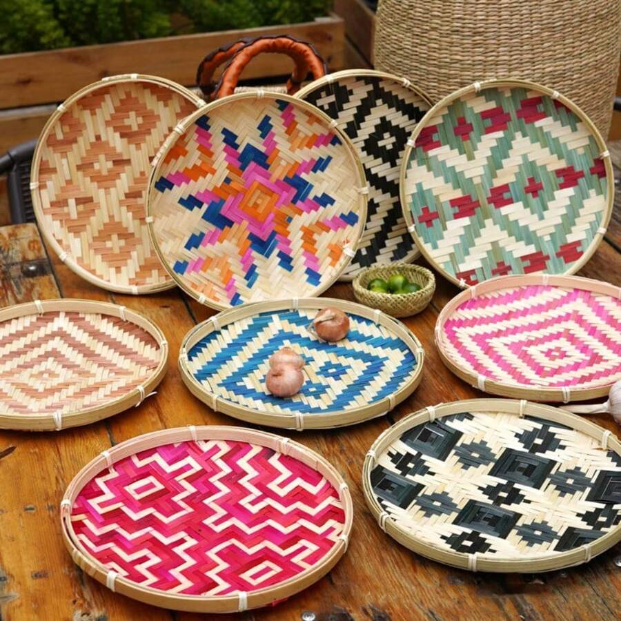 BWIC 1 Bamboo Decorative Tray, Household Drying Storage Basket, Home Supplies, Holiday Gift Creative Home Plate, Mini Bamboo Products | Suitable For All Seasons,Homestay Decoration, Photography Props, Dining Table Storage - Multicolor - View 1