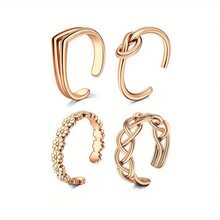 4pcs Adjustable Toe Rings For Women Open Stainless Steel Toe Ring Set With Cubic Zirconia, Ideal For Summer Beach - 套裝 4-玫瑰金 - 查看 6