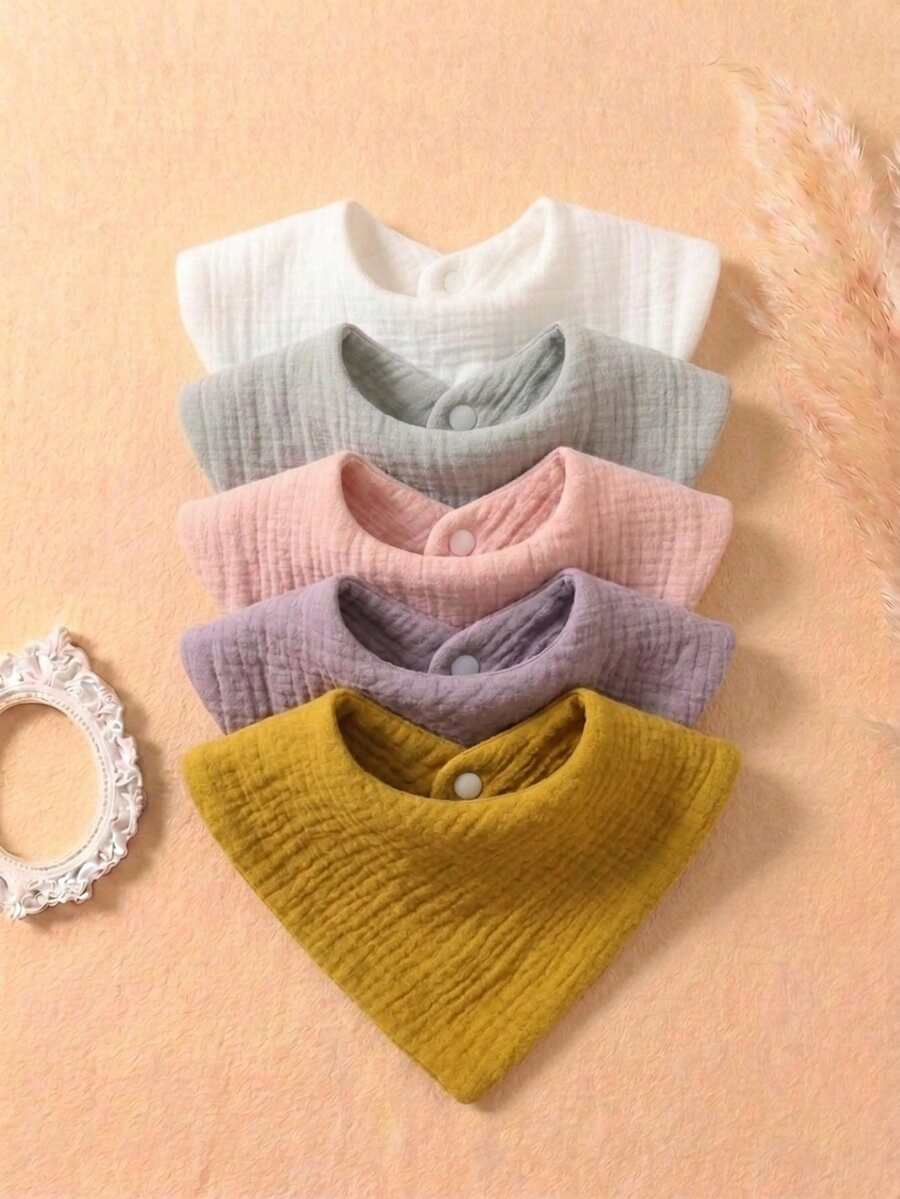 5pcs Newborn Early Spring Pure Cotton Soft Skin-Friendly Adjustable Snap Baby Bibs, Princess Cute Infant Drool Cloths, Suitable For Daily Use - Multicolor - View 1