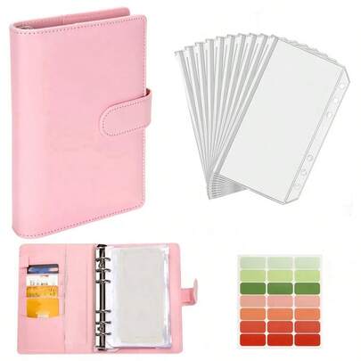 10 túi zip, 1 sticker, sổ tay ngân sách A6 nhiều màu, sổ kế hoạch 6 vòng bằng da PU kèm túi đựng trong suốt + sticker phân loại, phong bì đựng tiền mặt, sổ tay kế toán tài chính.