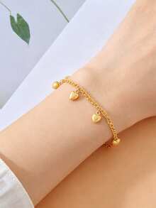 Nuevo Brazalete con forma de corazón para mujer, regalo minimalista y versátil para amistades/parejas - Amarillo Oro - Ver 4