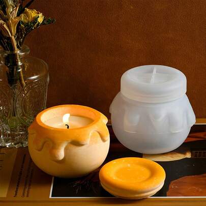 Khuôn silicon hình hũ mật ong sáng tạo có nắp, khuôn đúc nhựa 3D để tự làm hũ đựng nến thơm, hộp đựng đồ, đồ trang trí nhà cửa, đồ dùng làm quà tặng thủ công.