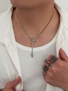1 pieza Collar de cadena de acero inoxidable de serpiente minimalista y de moda para hombre, adecuado para uso versátil diario - Plateado - Ver 2