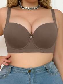 mimilemon Mocha Brown Seamless Plus Size Women's Bra, Smooth Minimalist Lift-Up Underwire Bra - Mocha Brown - View 2