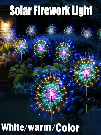 Đèn trang trí sân vườn năng lượng mặt trời, đèn pháo hoa ngoài trời năng lượng mặt trời - 60/240/480 bóng LED, 8 chế độ nhấp nháy, chống nước IP65, đèn trang trí cảnh quan ngày lễ tự làm, thích hợp cho sân vườn, lối đi, bồn hoa, đường phố, bãi cỏ, tiệc tùng, đám cưới, biệt thự, xe RV, cắm trại, trang trí ngày lễ, quà tặng Ngày của Mẹ, dễ dàng lắp đặt (Trắng ấm/Trắng/Màu)