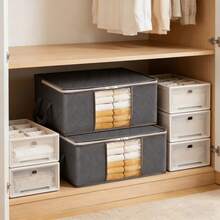 3pcs Multi-Functional Storage Bags, Gray Foldable Clothes Storage Boxes With Lids And Handles, Made Of Quality Fabric With Transparent Window For Easy Viewing, Suitable For Bedding, Clothes, Large Capacity Organizer Bags, Zipper Closure, Seasonal Clothing Storage, Nightstand & Under Bed Storage - Grey - View 7