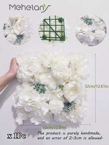 MEHELANY 1片人造花墙板，白色仿真花墙，约含仿真丝玫瑰和绣球花，3D逼真花卉背景，适用于家居装饰、婚礼背景、新娘送礼会、户外花园、室内墙面、阳台装饰、生日、节日、派对拍照道具 - 白色 - 查看 6