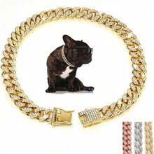2pcs Pet Necklace, Zinc Alloy Material, Rhombus Cuban Chain Sturdy And Durable, Inlaid With Rhinestones, Adjustable Design For Easy Wearing, Fashionable Collar Suitable For Cats And Dogs, Very Stylish For Daily Outings - Multicolor - View 6
