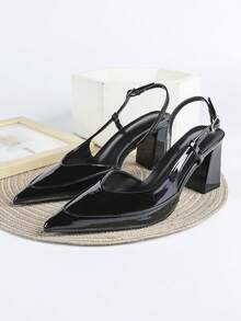 Women's Black High Heel Pumps, High Heel Sandals, Wedding Shoes, Mary Jane Shoes, Kitten Heel Dress Shoes, Slip-On Kitten Heel Sandals - Black - View 2