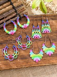 TopHanqi Bohemian Rainbow Ombre Retro Earrings, Vintage Hollow Copper Earrings, Vacation Personalized Earrings - Multicolor - View 14