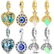 1 pièce breloque d'abeille, de cœur bleu et d'œil mauvais qui brille dans le noir, de couleur or et argent. Parfait pour bracelets, colliers, pendentifs DIY. Convient aux bracelets européens pour femmes. Style nature mignon, cadeau parfait pour les amateurs d'abeilles et les anniversaires. - Argent - Voir 11