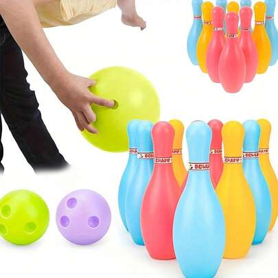 1set Plastic Bowling Set 10 Pins 2 Balls Beginner Friendly Indoor Outdoor Sports Game Fun Party Activity Great Birthday Gift For Family Friends(Random Colors)