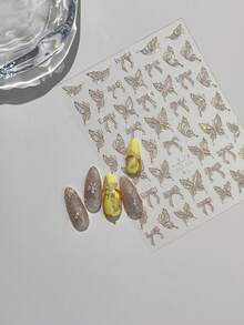 1片闪亮蝴蝶美甲贴纸，精致蝴蝶美甲贴纸，DIY薄硬指甲装饰贴纸，美甲用品，美甲贴纸 - 彩色 - 查看 3