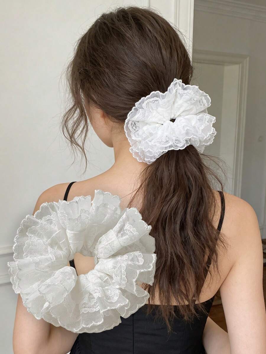 1pc Delicate White Lace Oversized Hair Scrunchie, Elegant Ballet Style Hair Accessory For Buns, Ponytails Hair Elastics Hair Rubber Bands Hair Rope,Festival,Party - Multicolor - View 1