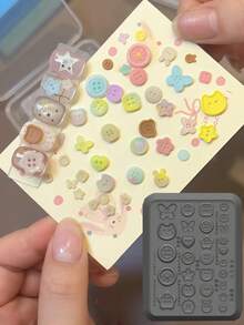 硅胶3D美甲模具，可爱造型，纽扣，蕾丝，蝴蝶浮雕，高透明度，易脱模美甲模具 - 無色 - 查看 12