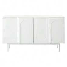 Modern Minimalist White Sideboard With 4 Türen Im Bogenmuster Für Esszimmer Und Wohnzimmer (Weiß) - White - View 7