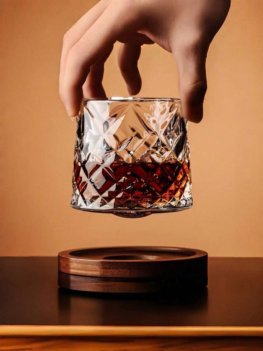 1个高品质旋转水晶玻璃威士忌杯，容量280毫升，耐热，创意欧式设计 - 彩色 - 查看 1