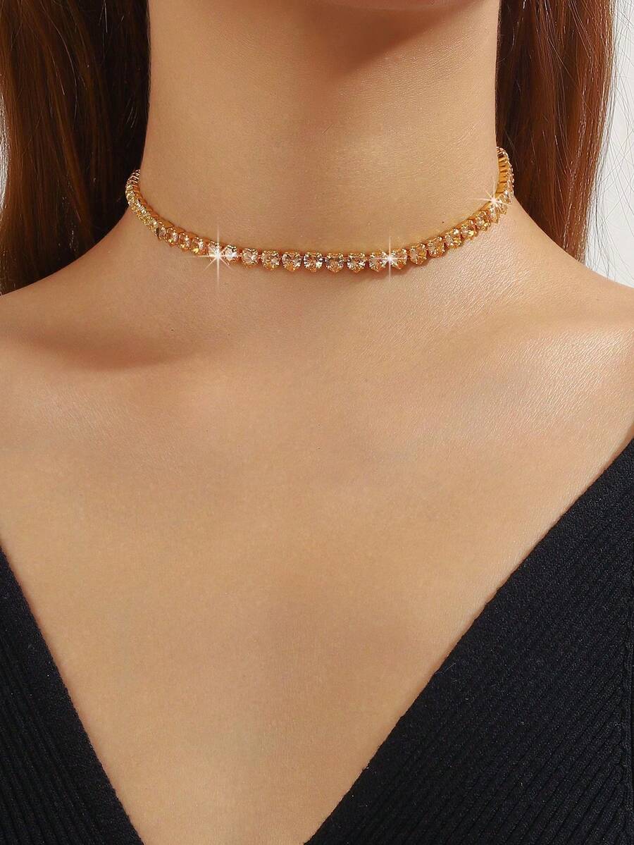 1pc Women's Geometric Eye-Shaped Zirconia Necklace, Versatile For Daily Wear And Evening Gowns - JXJL21349 Heart-shaped Champagne - View 1