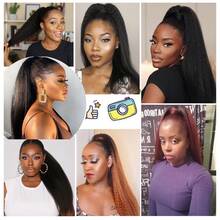 Stunning 20 Inch Silver Gray Yaki Straight Ponytail Extension - T1B/Gray Ombre Black To Gray, Kinky Straight Drawstring Hairpiece For Women - T1B/Gray - 查看 6