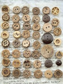 22/45/100pcs Random Pattern Coconut Shell Buttons, Natural Wooden 2-Hole Buttons, Handmade DIY Doll Clothes Sewing Accessories, Vintage Decorative Buttons - Random Pattern Buttons - View 3
