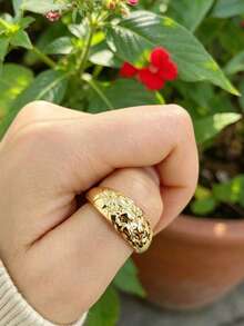 1pc Retro Fashion Minimalist Ring, Asymmetrical Bohemian Style Versatile Simple Ring - Yellow - View 3