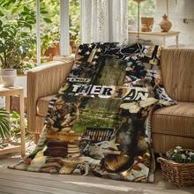 1PC Therian Delta Therian Symbol Flannel Throw Blanket 50"X60" (Multiple Sizes) - Vintage Collage Of Feline Animals, Mystical Botanical Elements & Pride Flag, Tapestry Wall Hanging, Alterhuman Identity Gift, Room Decor, Perfect For Sofa, Bed, Office -280gsm - 多色 3 - 查看 2