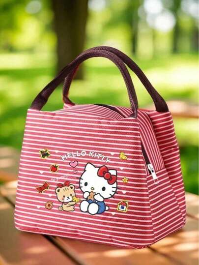SANRIO 1 قطعة حقيبة غداء عازلة للحرارة مطبوع عليها هيلو كيتي مع مقابض، مقاومة للتسرب وقابلة للغسيل، حقيبة غداء - تصميم شخصية نابض بالحياة - مثالية للمدرسة أو المكتب أو النزهات، بطانة داخلية من البوليستر، إغلاق بسحاب، تصميم مرح