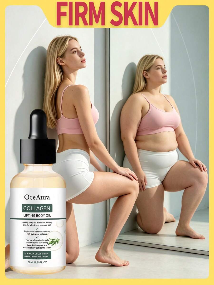 OceAura 1盒50毫升胶原蛋白提拉紧致身体油，身体紧致精华液，纤体紧致按摩油，适用于颈部、胸部、手部和大腿，保湿、柔滑、紧致，沙龙级塑形护理，腹部紧致护理