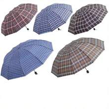 Classic Plaid Umbrella, Featuring A Timeless Plaid Design, Vintage And Versatile Style That Never Goes Out Of Fashion. Suitable For Both Rainy And Sunny Days, Providing Rain Protection And Sun Shading. Folds Compactly For Easy Storage. The 10-Rib Frame Is Made Of Reinforced Carbon Fiber/Carbon Steel, Offering Durability, Rust-Resistance And Enhanced Wind Resistance. - Multicolor - View 7