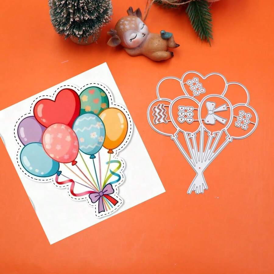 Troqueles de ramo de globos para hacer tarjetas, fiestas, troqueles de corte de metal para manualidades, álbumes de recortes, manualidades - Ramo de globos I- - Ver 1