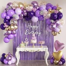 Kit de 157 guirnaldas de globos morados y dorados con cortina de flecos para niña, princesa, mujer, cumpleaños, novia, baby shower, compromiso, bodas, fiestas - estampado de vaca RGB - Ver 9