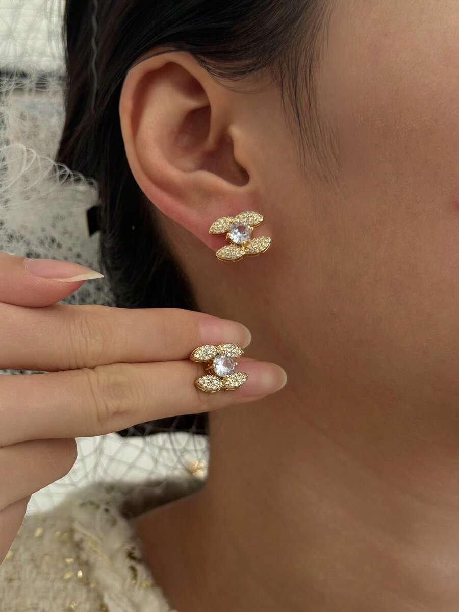 金色耳環，經典圓形與立方鋯石裝飾女士項鍊耳環珠寶套組，可疊戴，適合女性日常配戴，可作為禮物送給女友、朋友、伴娘，適用生日派對、母親節、齋月