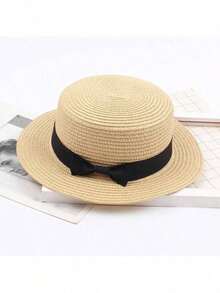 1pc Bohemian Style French Raffia Bow Straw Hat, Women's Summer Beach Sun Protection Panama Hat,Vacation - Straw Hat - View 3