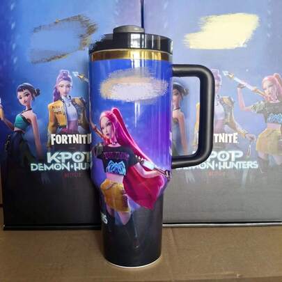 Hasbro 1 cốc giữ nhiệt 40oz có họa tiết, có tay cầm và ống hút, cốc cà phê đá bằng thép không gỉ chân không chống rò rỉ, thích hợp cho đi làm, cắm trại ngoài trời, món quà tuyệt vời cho người hâm mộ anime và game.