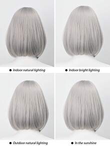14 Inch Heat Resistant Silver Wig (Heatproof) - Short Straight Hair, Unique Silver Tone Full Wig Suitable For Retro Style - Multicolor - View 8