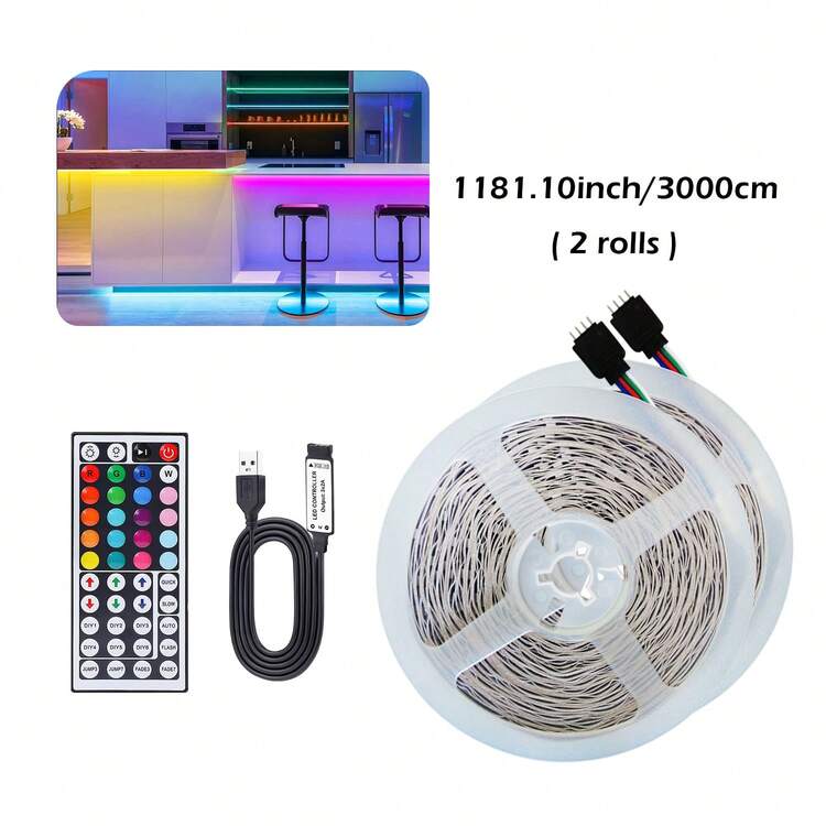 Dải đèn LED giao diện USB, trang bị điều khiển từ xa 44 phím. Dải đèn RGB có thể thay đổi màu sắc và điều chỉnh độ sáng. Thích hợp cho cầu thang, tủ kệ và chiếu sáng trang trí phòng trong nhà. Dải đèn tạo không khí lễ hội và tiệc tùng. - Ánh sáng nhiều màu - Xem 18